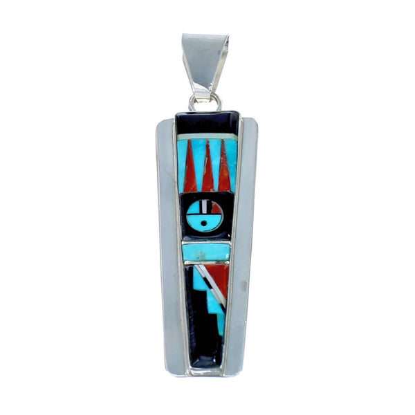 Native American Zuni Multicolor Inlay Sterling Silver Sun Pendant NX11716